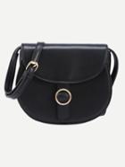 Romwe Faux Leather Metal Ring Accent Saddle Bag - Black