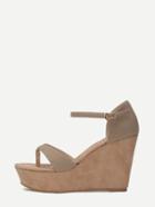 Romwe Light Tan Faux Suede Ankle Strap Wedge Sandals