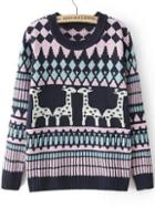 Romwe Diamond Deer Print Loose Sweater