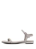 Romwe Grey Peep Toe Pearl Chain Decorated Buckle Sandals