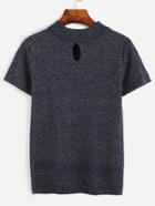 Romwe Navy Marled Knit Keyhole Knit T-shirt