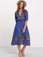 Romwe Blue Adjustable Sleeve And Waist Boho Dress