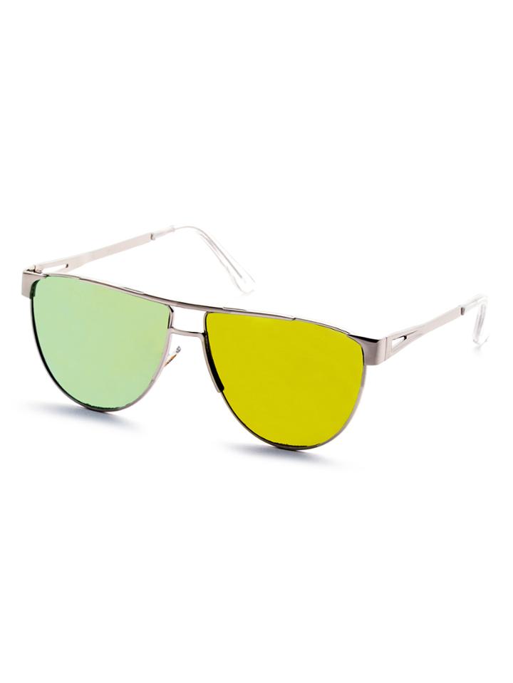 Romwe Metal Frame Double Bridge Geometric Lens Sunglasses