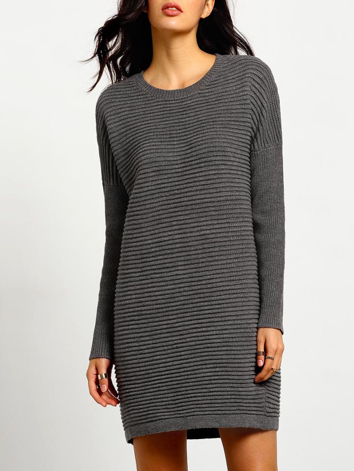Romwe Grey Round Neck Loose Sweater