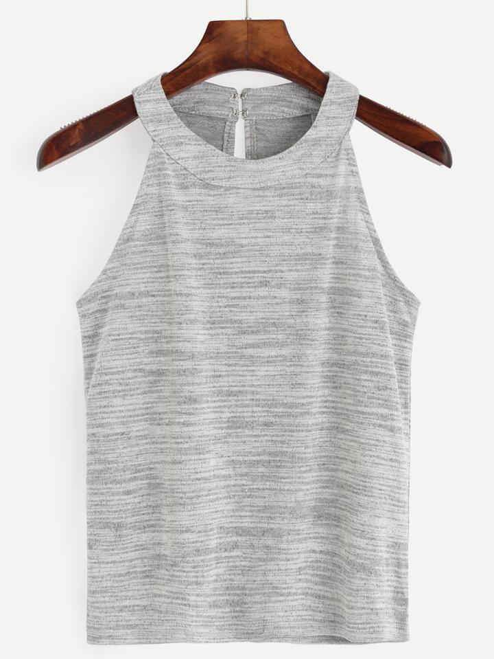 Romwe Grey Keyhole Back Tank Top