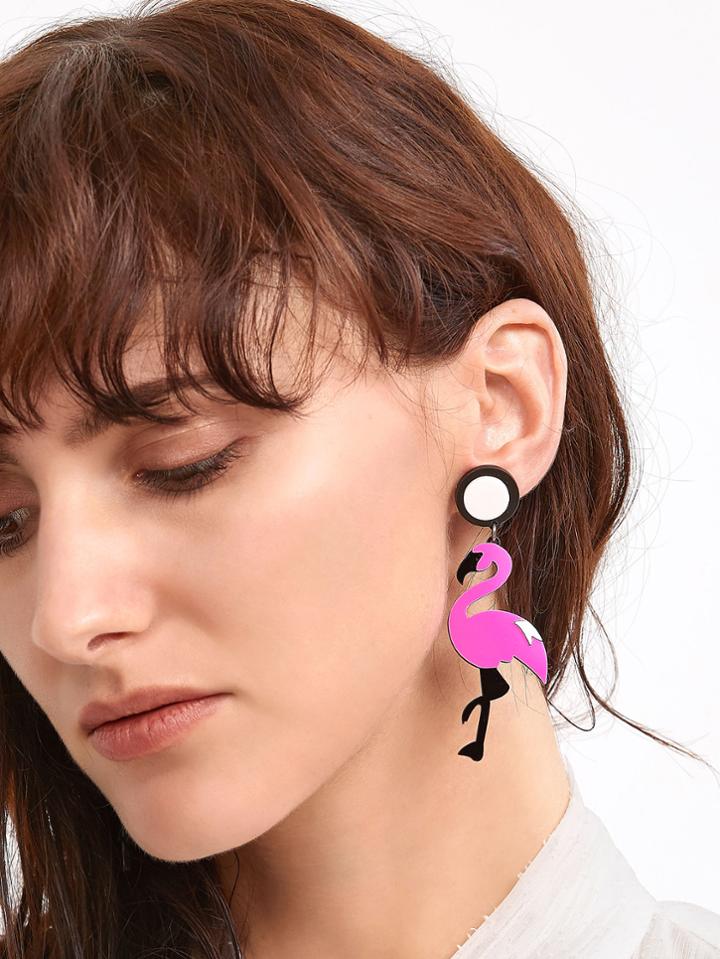 Romwe Rose Pink Flamingo Shaped Drop Earrings