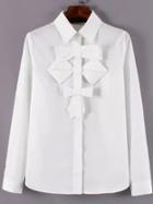 Romwe Lapel With Bow White Blouse