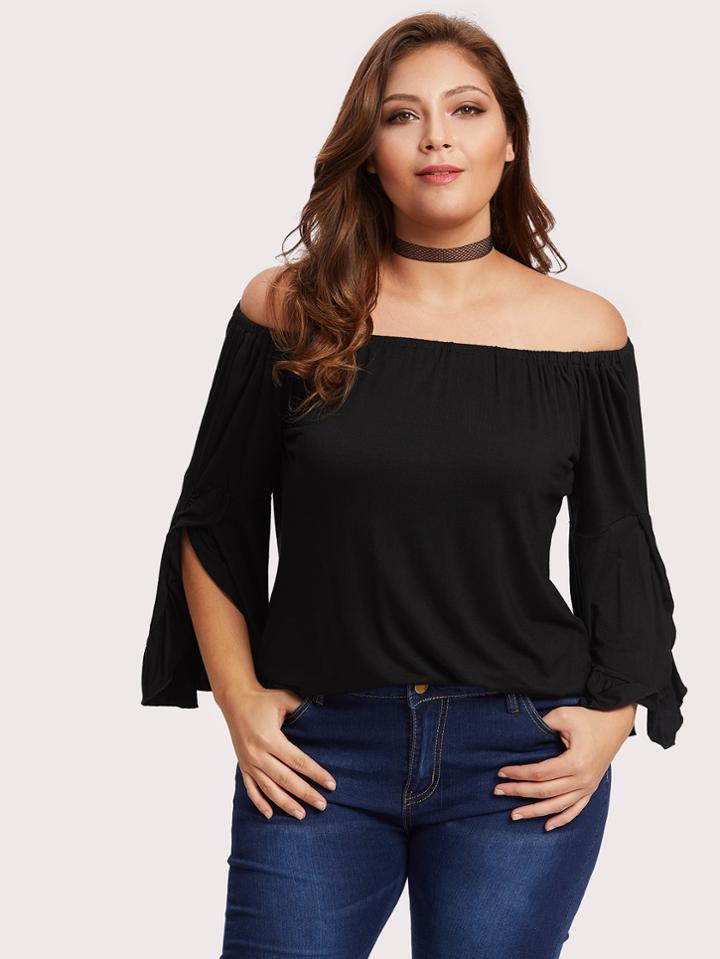 Romwe Off Shoulder Split Sleeve Top