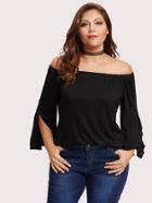 Romwe Off Shoulder Split Sleeve Top