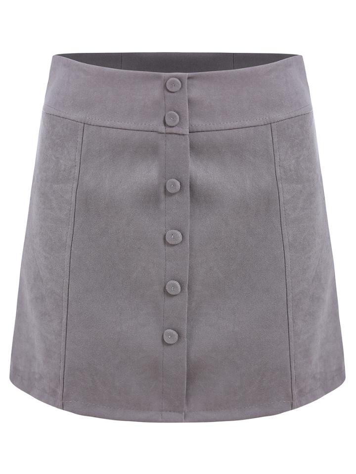 Romwe Single Breasted A-line Grey Skirt
