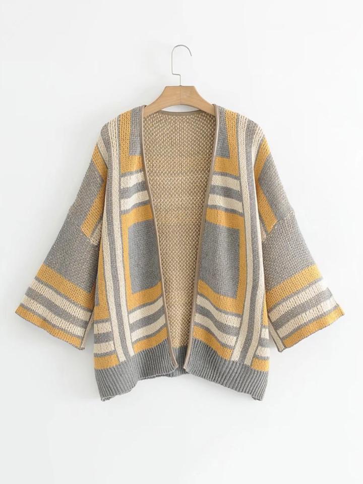 Romwe Geo Pattern Drop Shoulder Cardigan