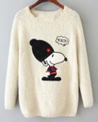 Romwe Snoopy Print Knit White Sweater