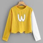 Romwe Letter Print Scallop Hem Sweatshirt