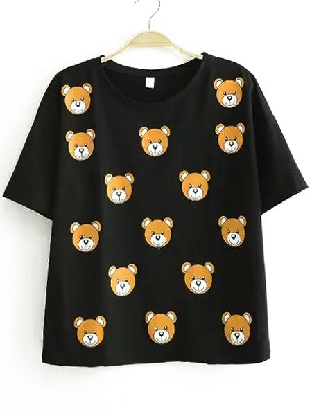 Romwe Cubs Print Black T-shirt
