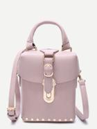 Romwe Pink Faux Leather Buckle Strap Studded Boxy Shoulder Bag