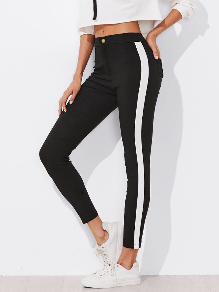 Romwe Contrast Panel Side Skinny Ankle Jeans