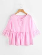 Romwe Gingham Contrast Crochet Lace Trim Smock Blouse