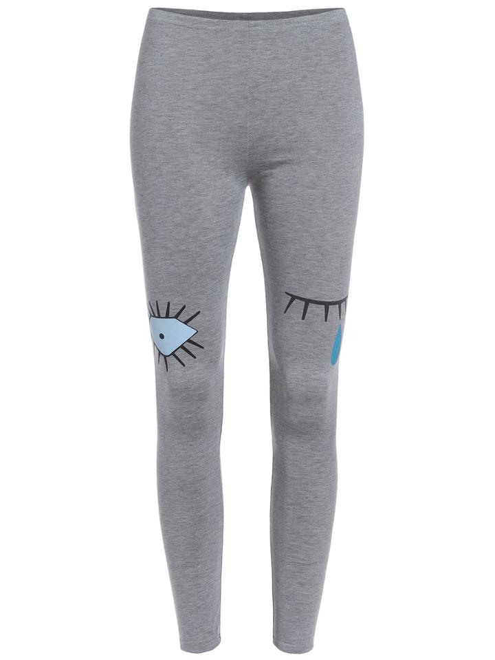 Romwe Eyelash Print Grey Leggings