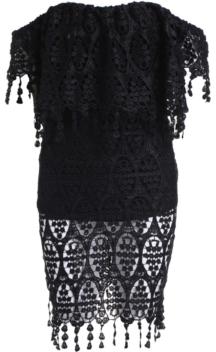 Romwe Black Off The Shoulder Hollow Lace Dress