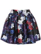 Romwe Elastic Waist Florals Flare Skirt