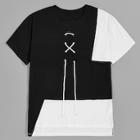 Romwe Guys Cut And Sew Lace-up Front Tee
