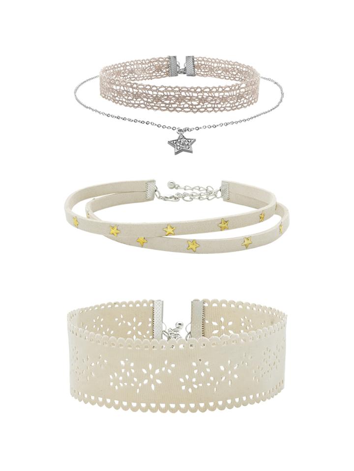 Romwe Cut Out Wide Choker & Star Design Layered Necklace