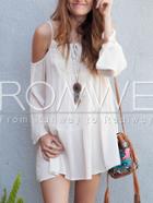 Romwe Apricot Long Sleeve Off The Shoulder Dress
