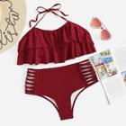 Romwe Ladder Cut-out Ruffle Bikini Set