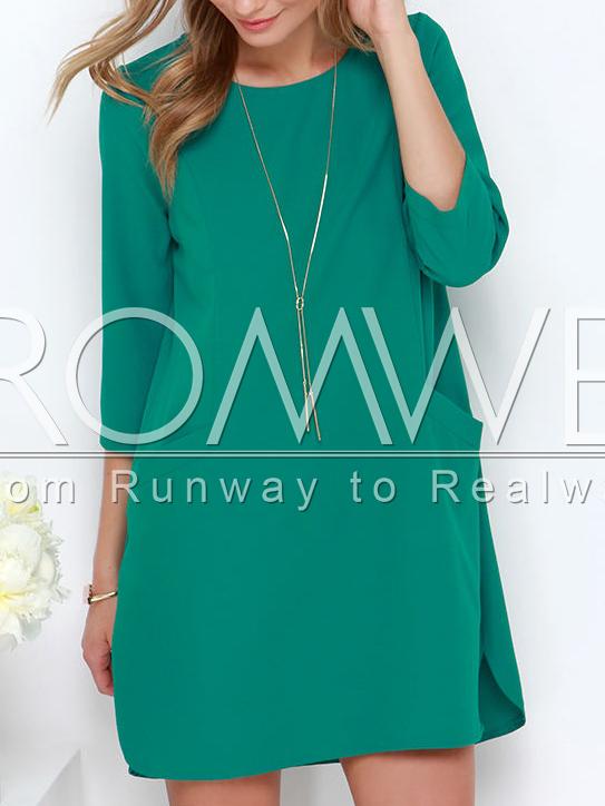 Romwe Green Long Sleeve Pockets Dress