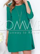 Romwe Green Long Sleeve Pockets Dress