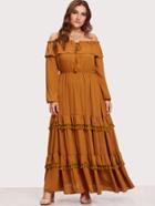 Romwe Tassel And Ruffled Tiered Bardot Dress