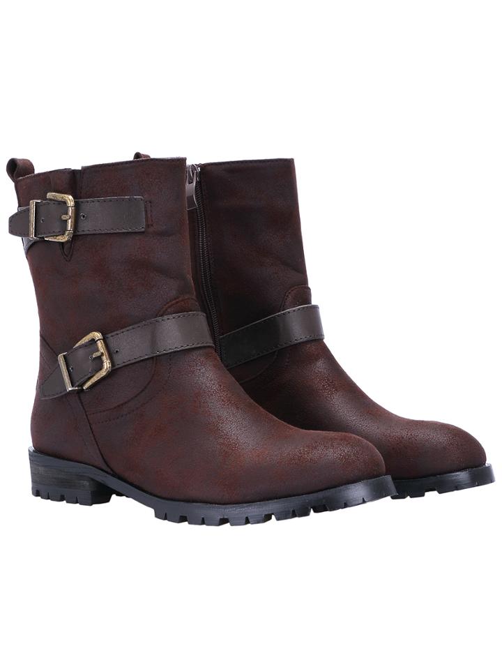 Romwe Brown Buckle Strap Zipper Boots