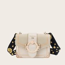 Romwe Stitch Detail Bag With Star Print Strap