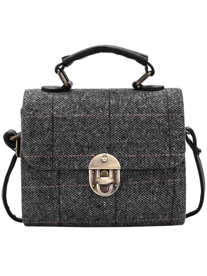 Romwe Grey Metal Buckle Plaid Shoulder Bag