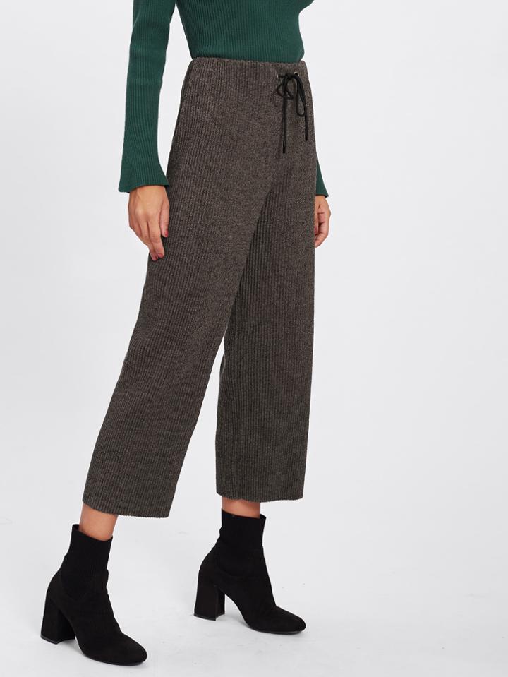 Romwe Eyelet Drawstring Ribbed Wide Leg Pants