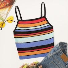 Romwe Rainbow Stripe Knit Cami Top