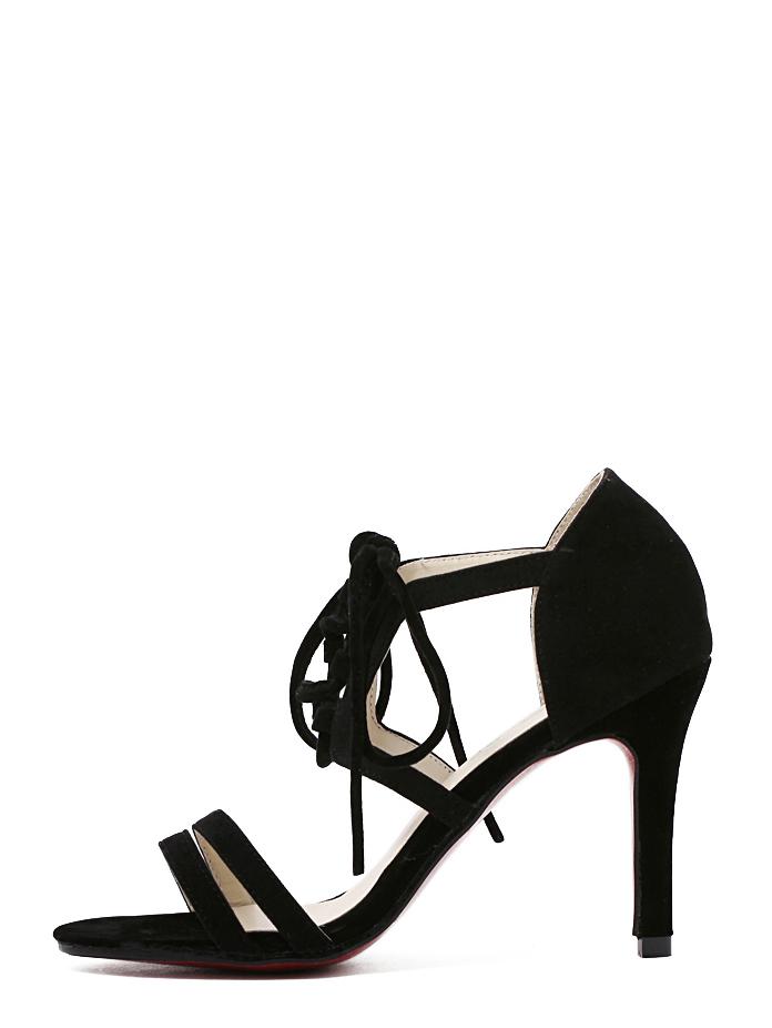 Romwe Black Faux Suede Strappy Lace-up Sandals