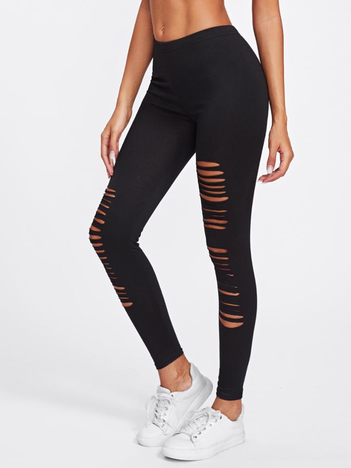 Romwe Active Ladder Ripped Gym Leggings