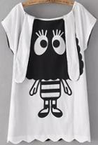 Romwe Scoop Neck Monster Print T-shirt