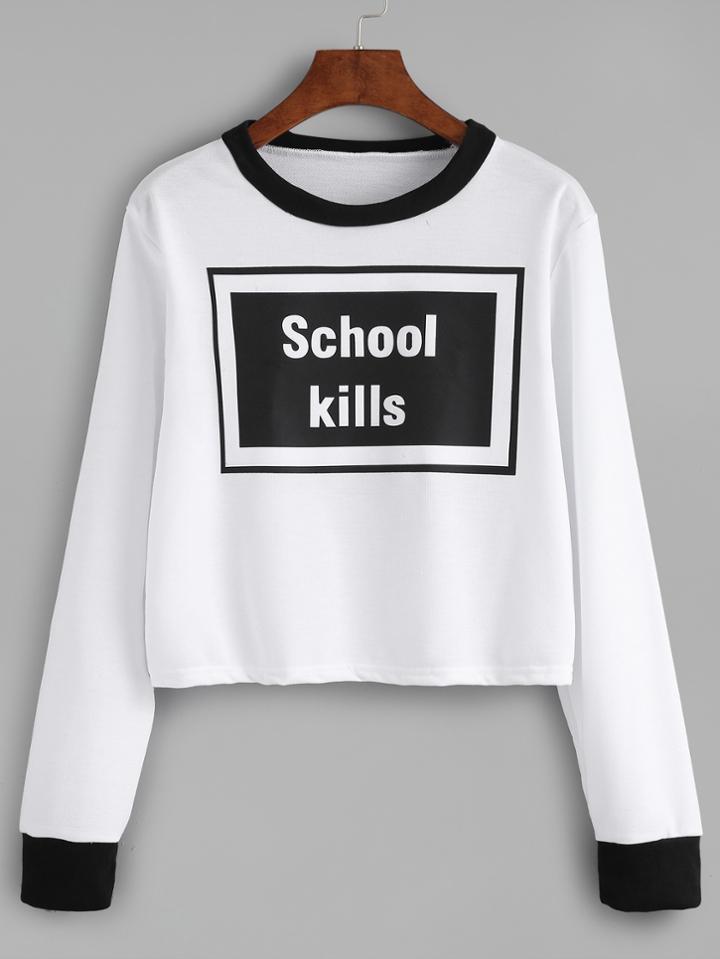 Romwe Contrast Letters Print Sweatshirt