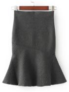 Romwe Grey High Waist Fishtail Skirt