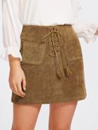 Romwe Grommet Lace Up Pocket Front Skirt