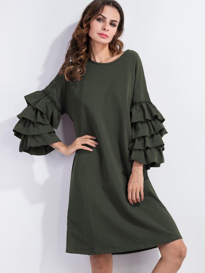 Romwe Tiered Frill Sleeve Tunic Dress