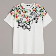 Romwe Guys Tiger & Floral Print Tee