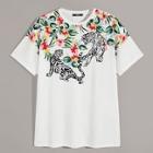 Romwe Guys Tiger & Floral Print Tee