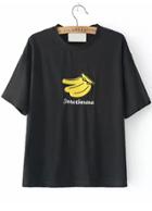 Romwe Banana Letter Embroidered Black T-shirt