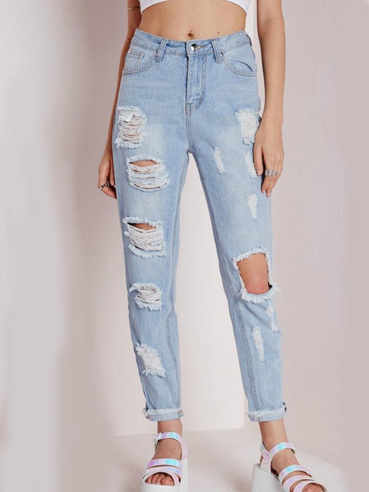 Romwe Ripped Light Blue Jeans