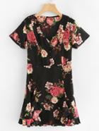 Romwe V Neckline Ruffle Hem Floral Print Dress