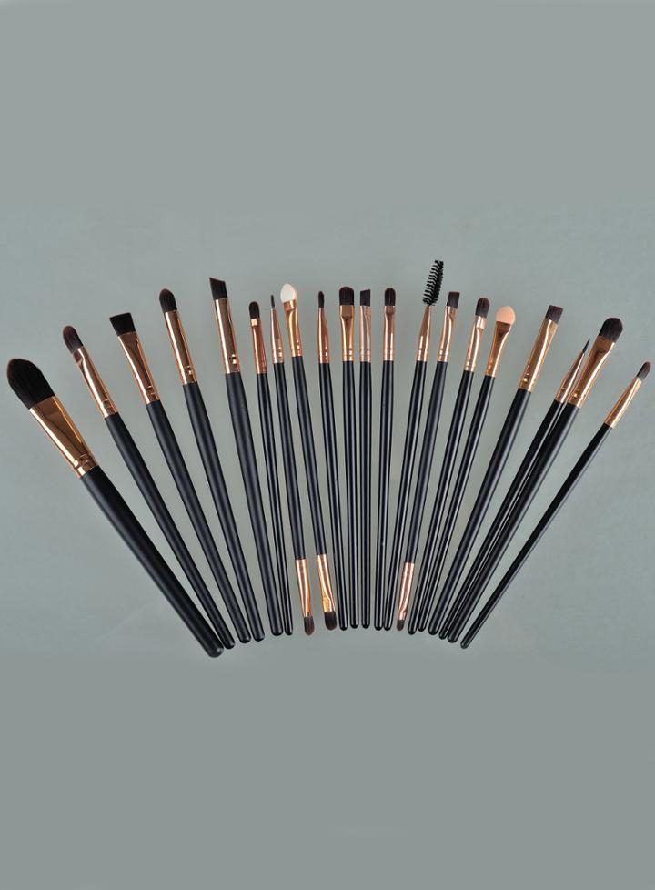 Romwe 20pcs Professional Makeup Brushes Set Metal Make Up Brush Set-black