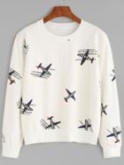 Romwe Beige Airplane Print Sweatshirt